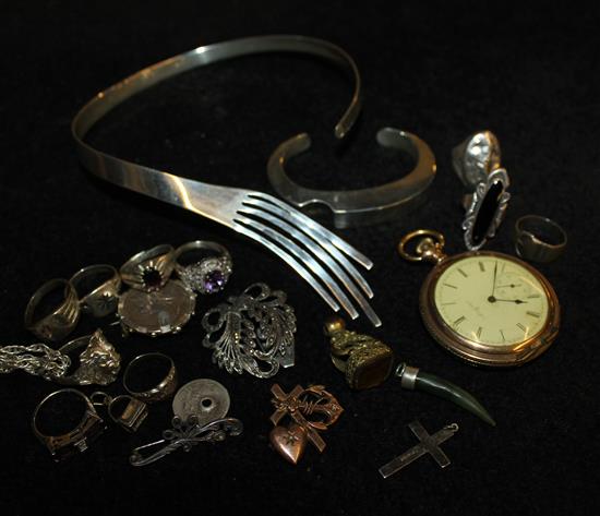 Mixed silver jewellery & pocket watch